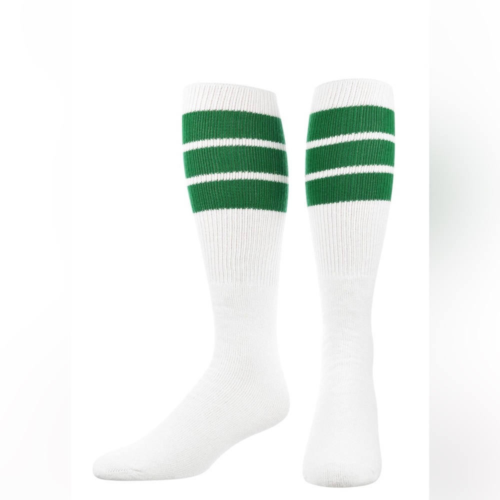 Skater Socks Green & White Striped Retro Knee Socks